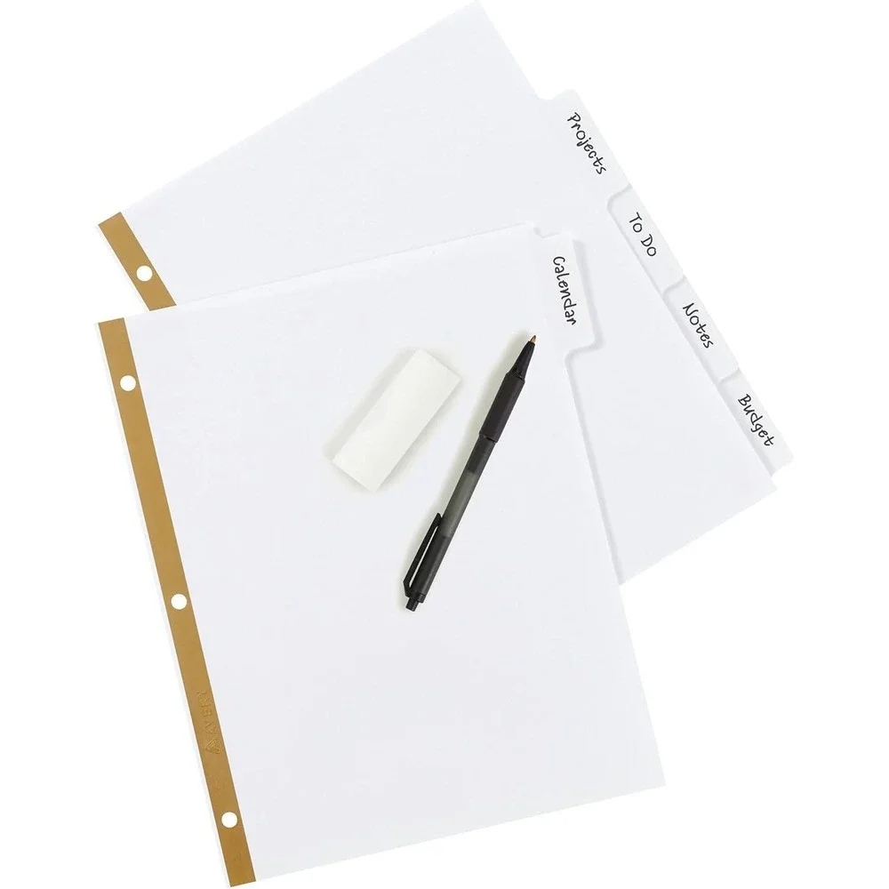 Avery 23075 Big Tab Write & Erase Dividers 5-Tab White 10 Sets Bulk Pack
